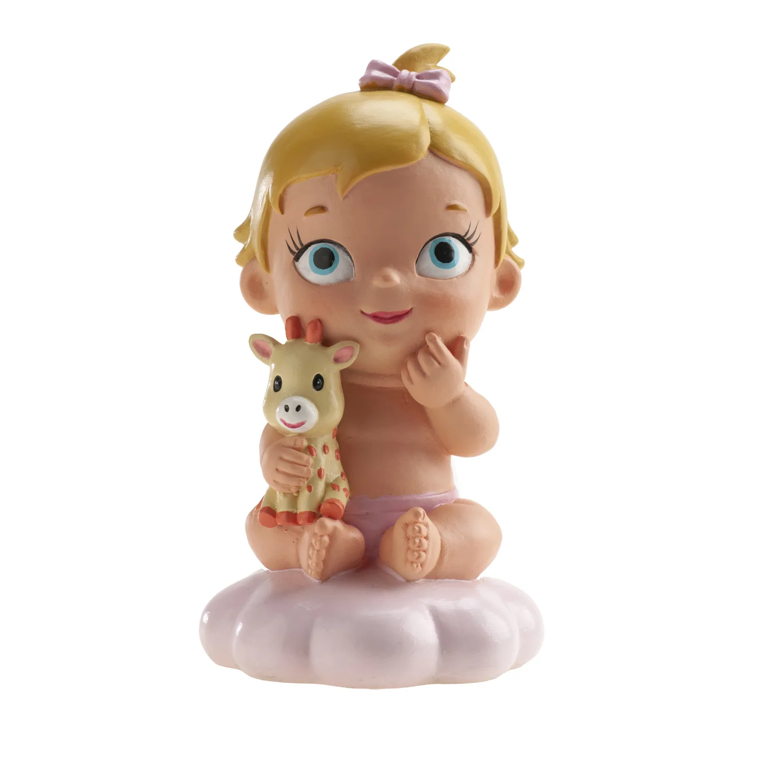 Topfigur til dåbskage - Pige med giraf - 10,5 cm