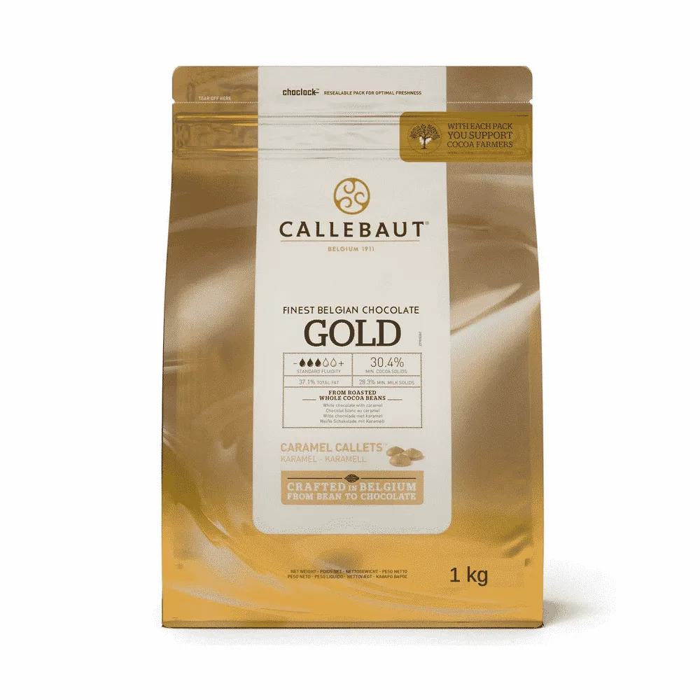 Callebaut Gold - Smuk gylden chokolade med karamelsmag, 1 kg (30,4%) Ompakket