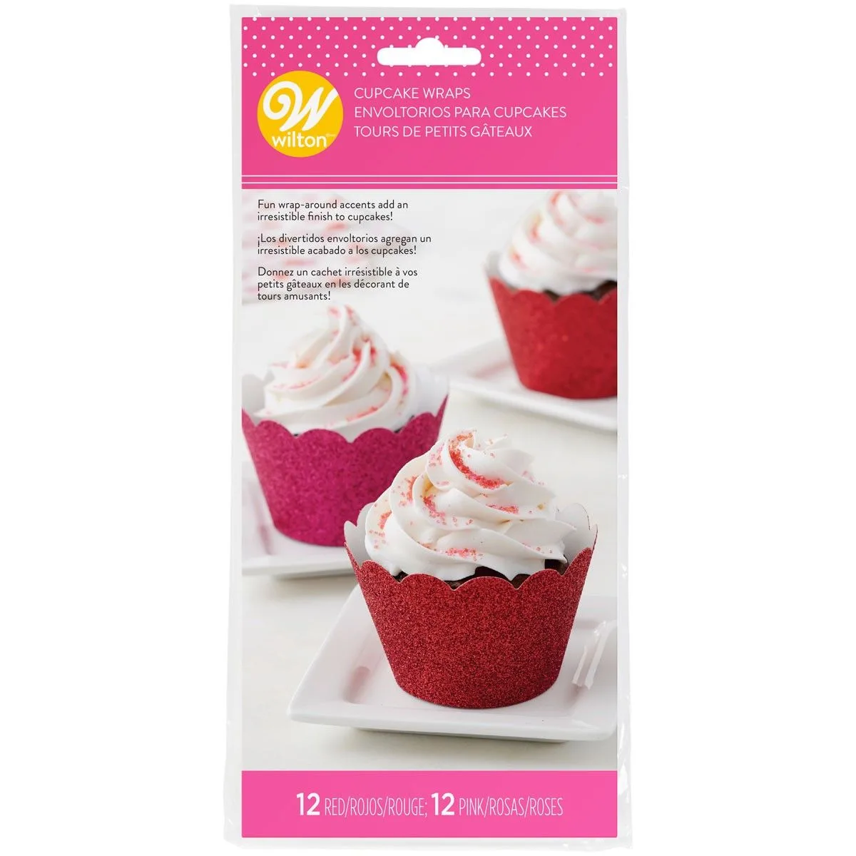 Wilton Cupcake Wraps - Glitter Pink og rød, 24 stk.