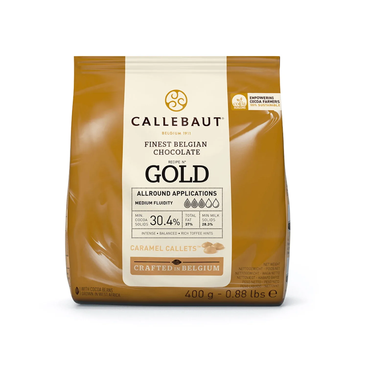 Callebaut Gold - Smuk gylden chokolade med karamelsmag, 400g (30,4%)