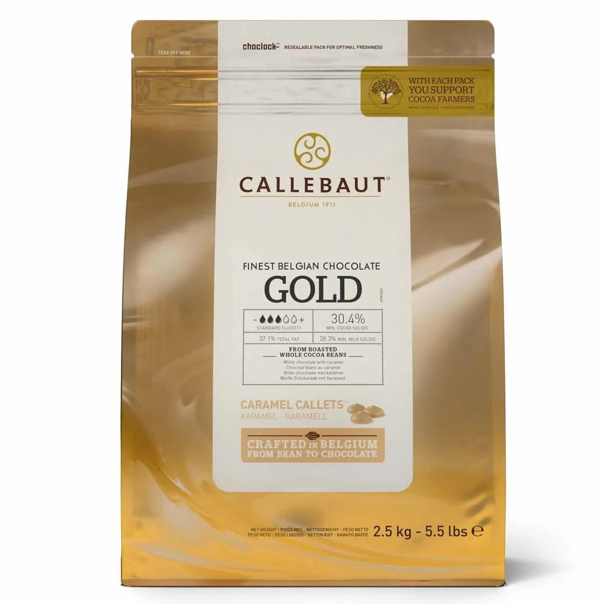 Callebaut Gold - Smuk gylden chokolade med karamelsmag, 2,5 kg (30,4%)