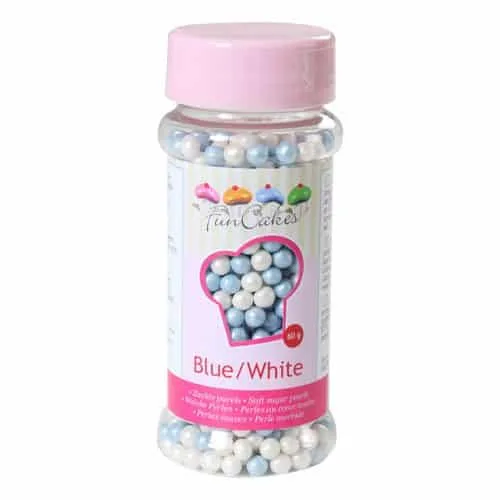 FunCakes Sukkerperler lyseblå og hvid 4mm (bløde)