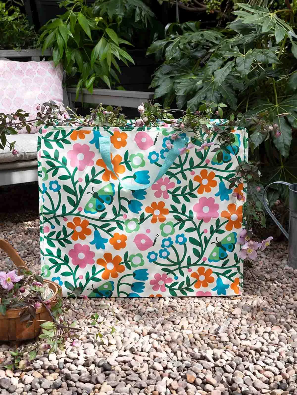 Jumbo opbevaringspose 78 liter - Blomster og sommerfugle