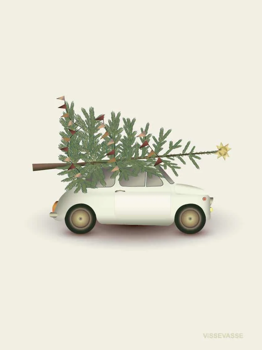 Anledningskort A7 - CHRISTMAS TREE AND LITTLE CAR