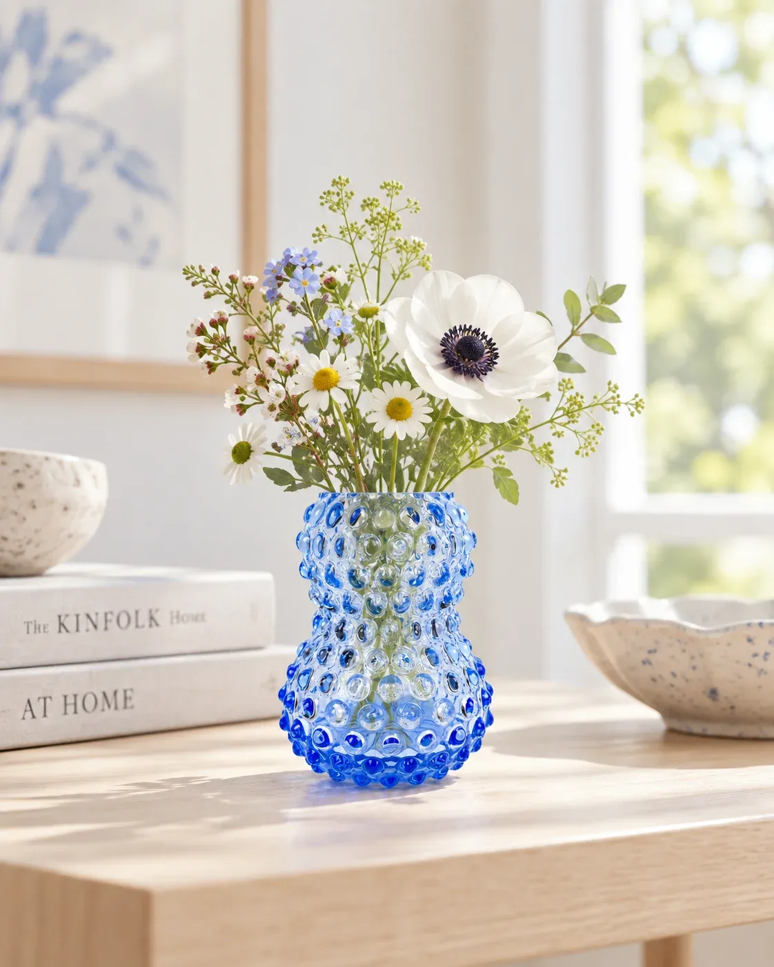 Birdie vase i pindsvineglas - Lyseblå