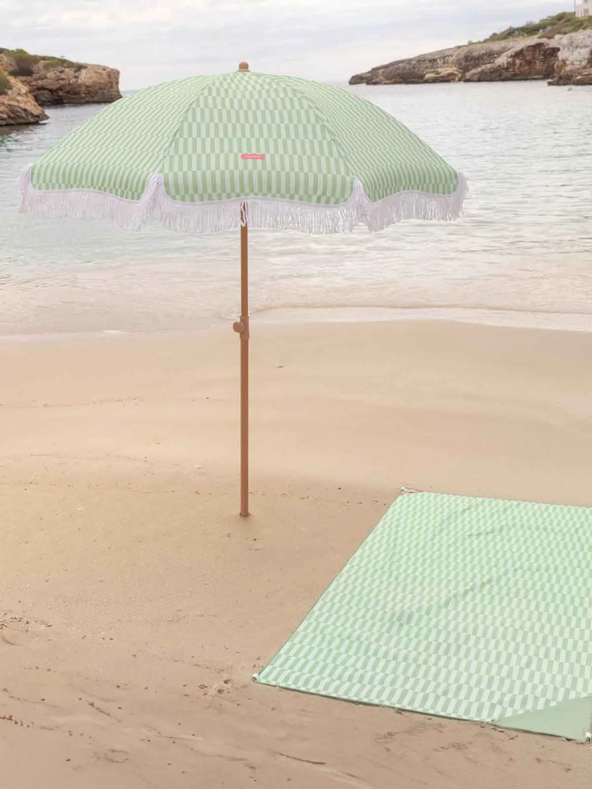 Strandparasol med UV beskyttelse - Stribet grøn og hvid