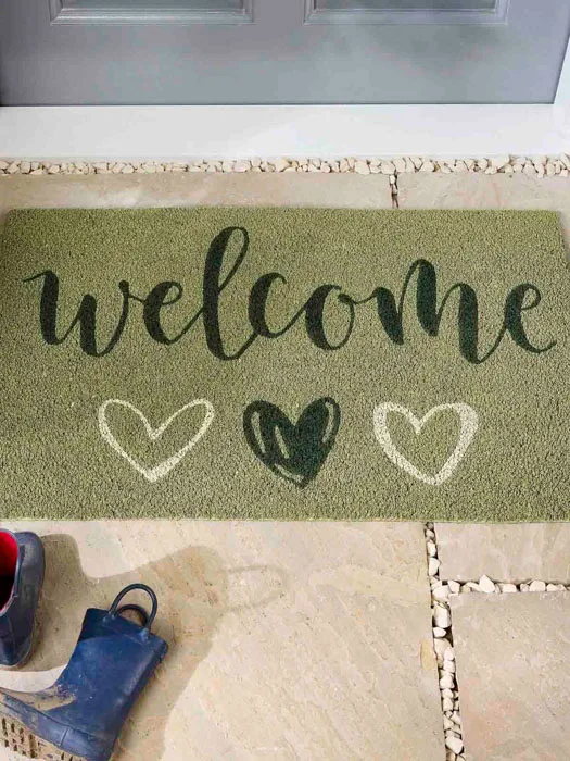 Dørmåtte 45x75 cm - "Welcome" lysegrøn
