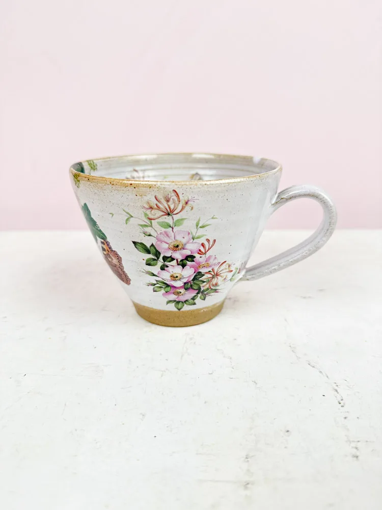 Flower kop - Hvid med pink blomst
