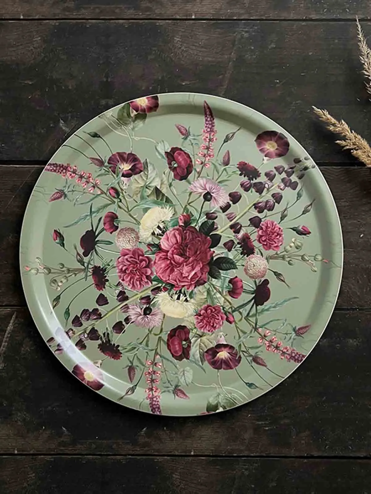 Rund bakke i birketræ 38 cm - Pink blomsthave