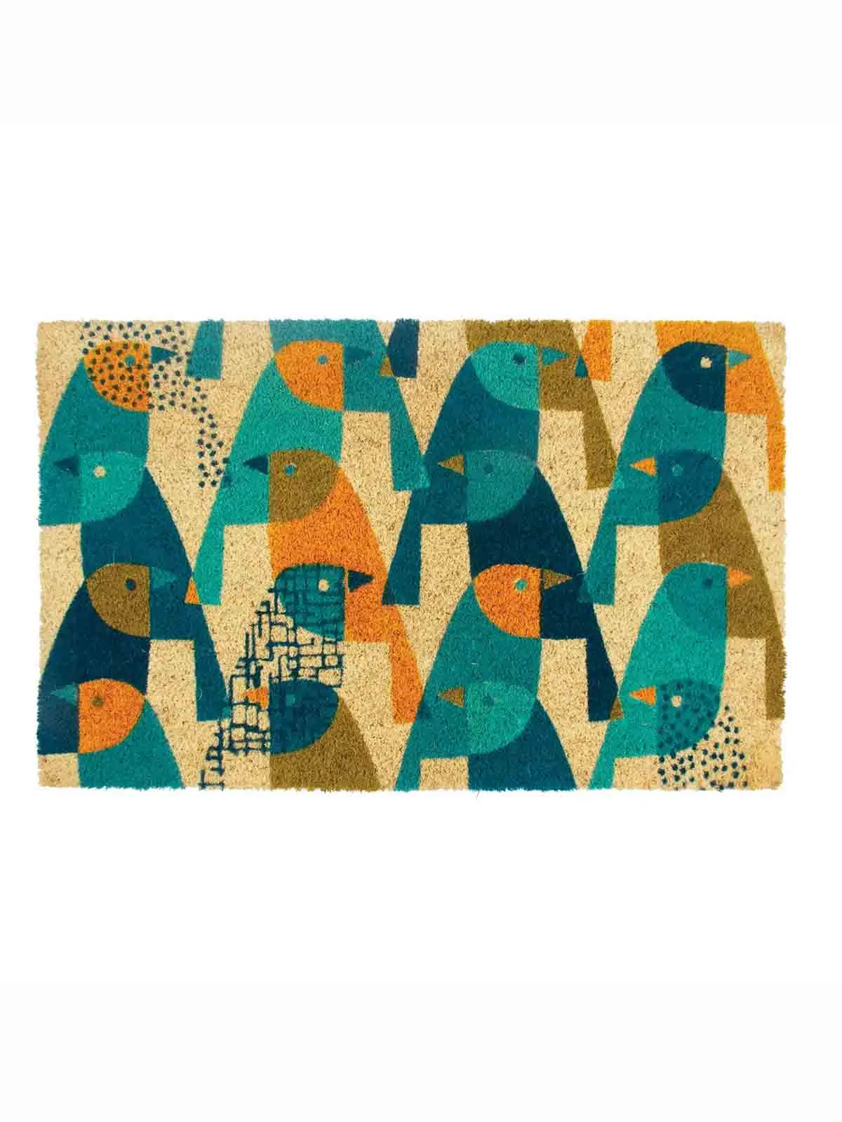 Dørmåtte 43x71 cm - Fugle i orange og turkis farver