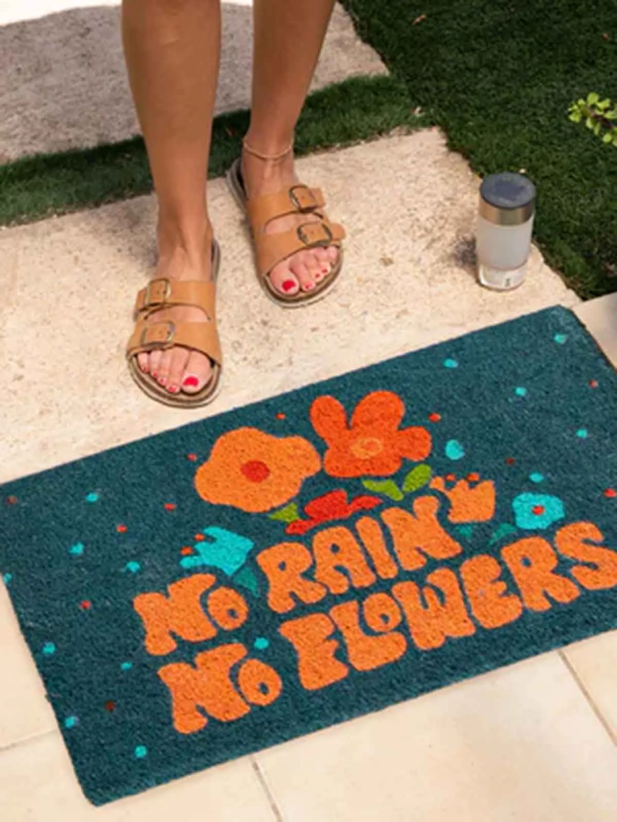 Dørmåtte 70x40 cm - "no rain - no flowers"