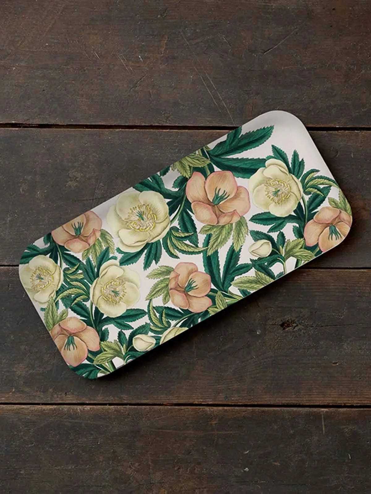 Aflang bakke i birketræ 32x15 cm - Julerose