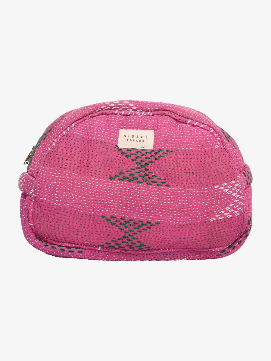 Toilettaske Kantha "Karla" - Pink med mønster (nr.390)
