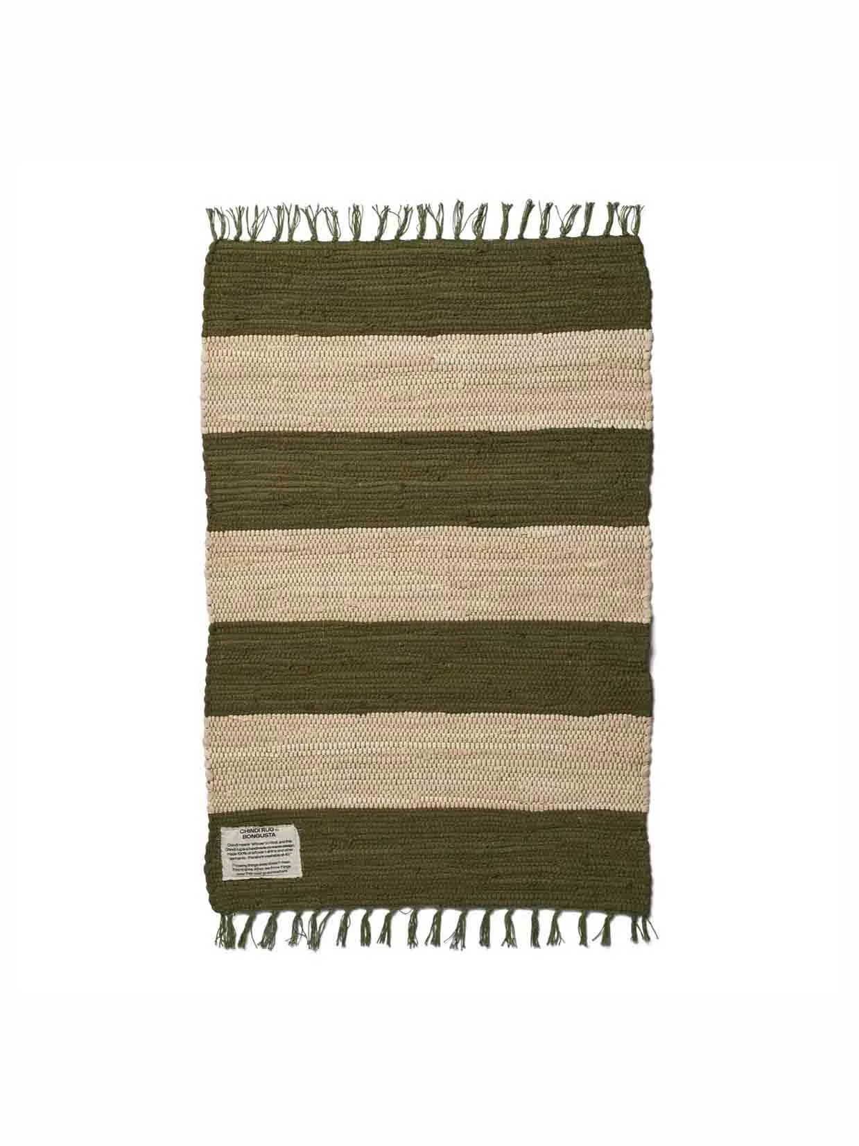 Gulvtæppe - "Chindi" 60x90cm i army/beige
