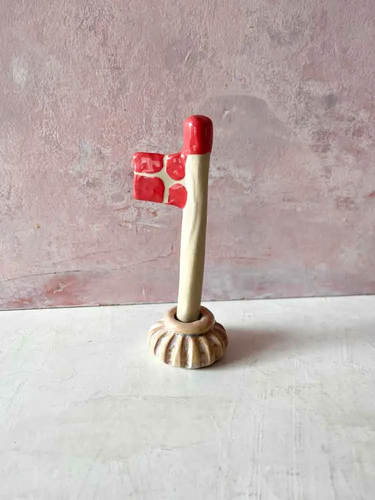 Keramik flag lille - riller i rosabeige