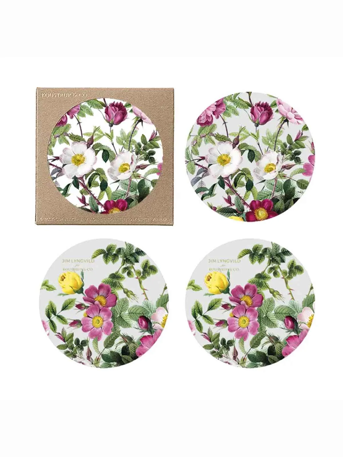 Coasters med to sider (4 stk) - Rose flower garden