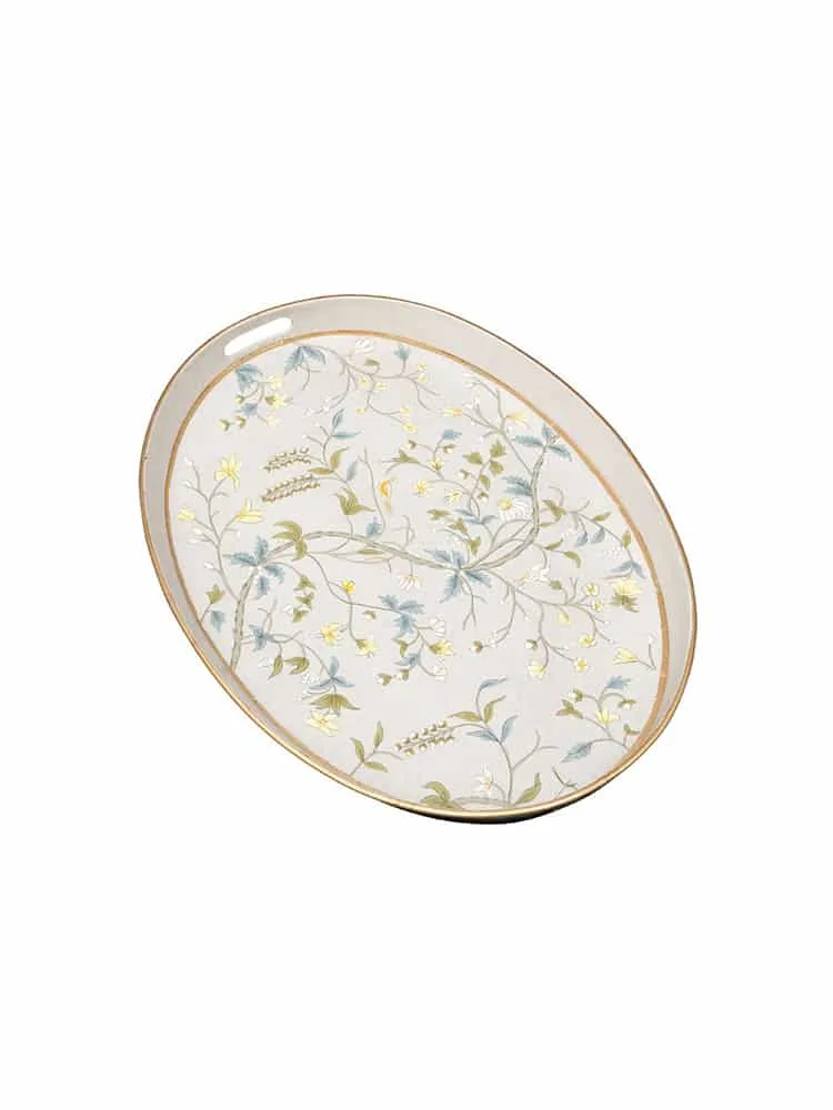 Oval bakke 40x55 cm - lyseblå med blomsterprint