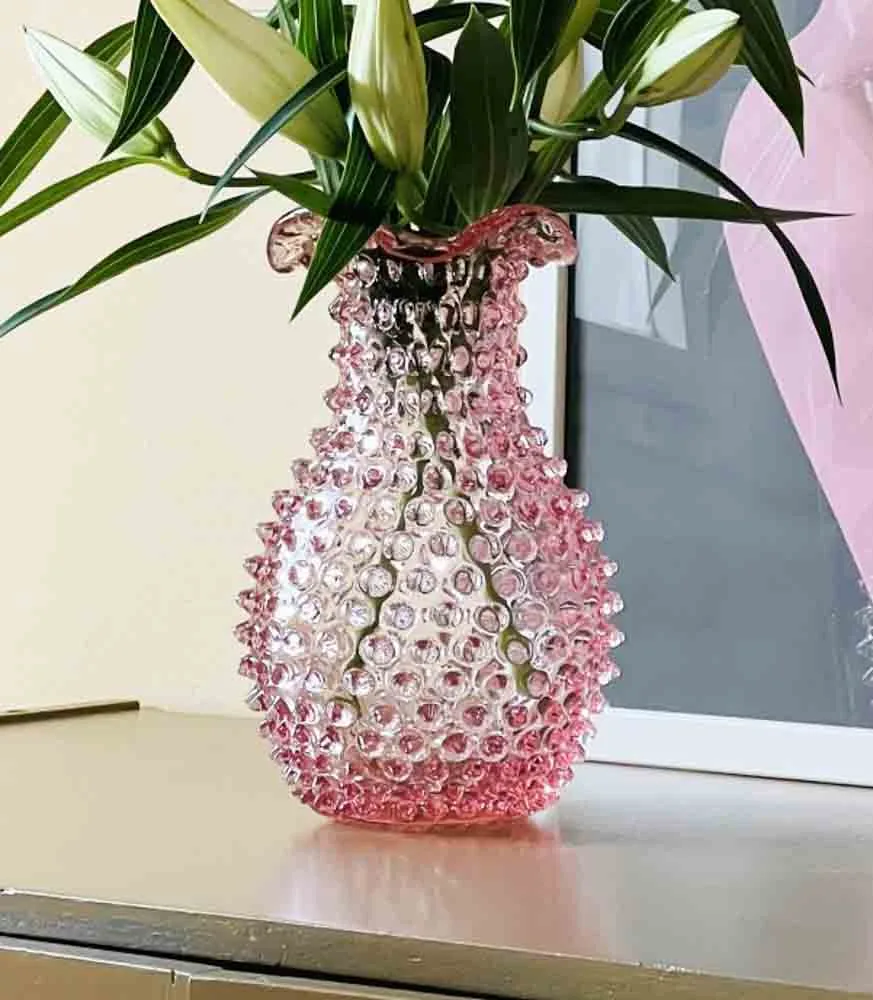 Blonde vase i pindsvineglas - Lyserød