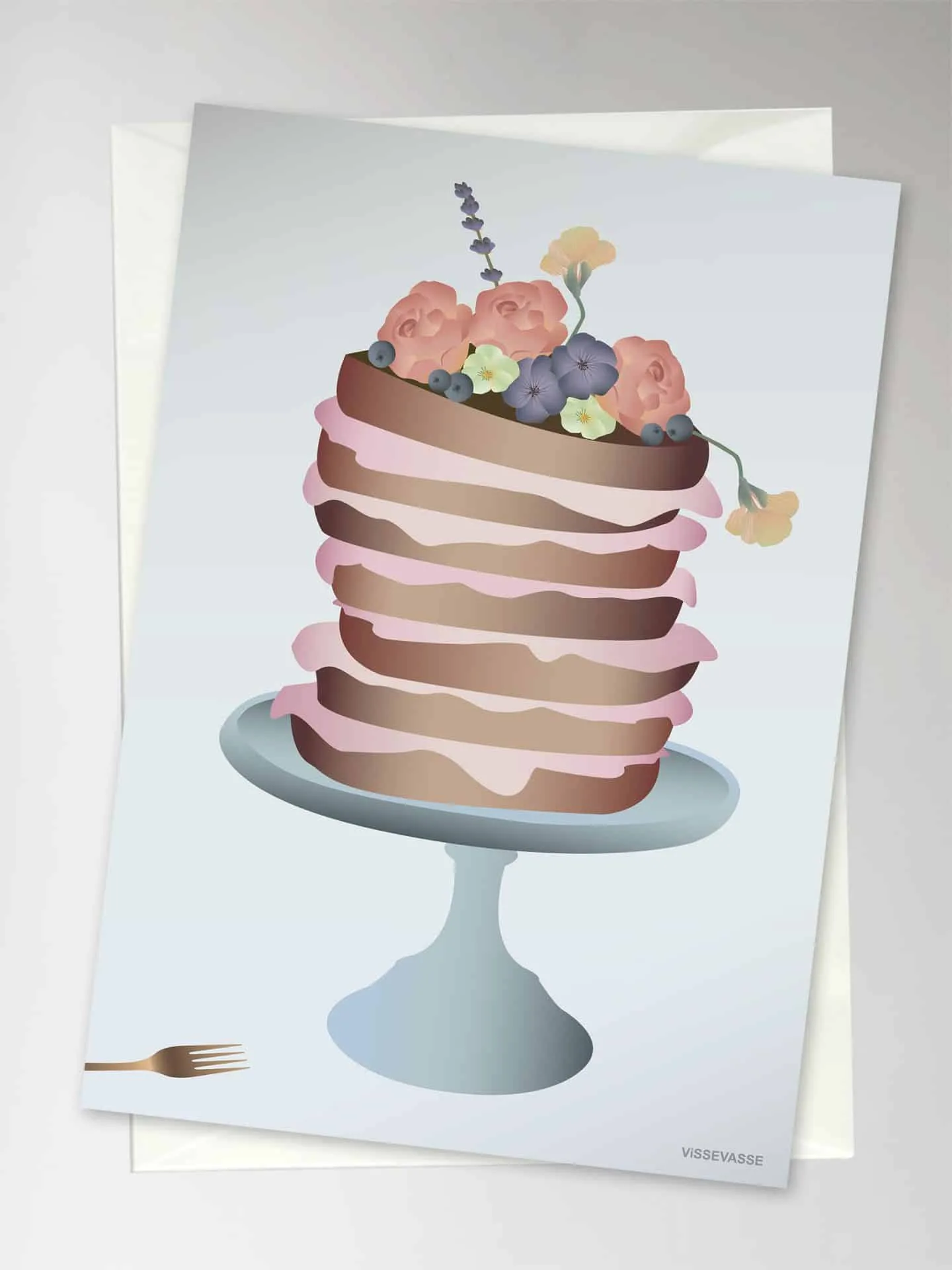 Anledningskort med kuvert (A6) - CAKE WITH FLOWERS