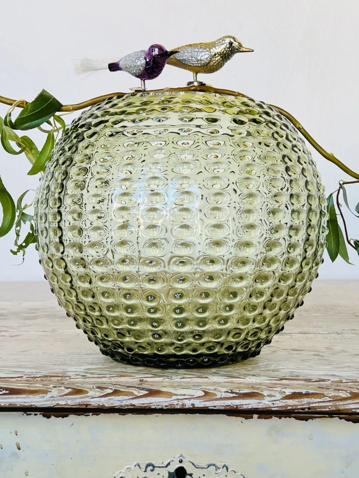 Vase i pindsvineglas 24 cm - olive