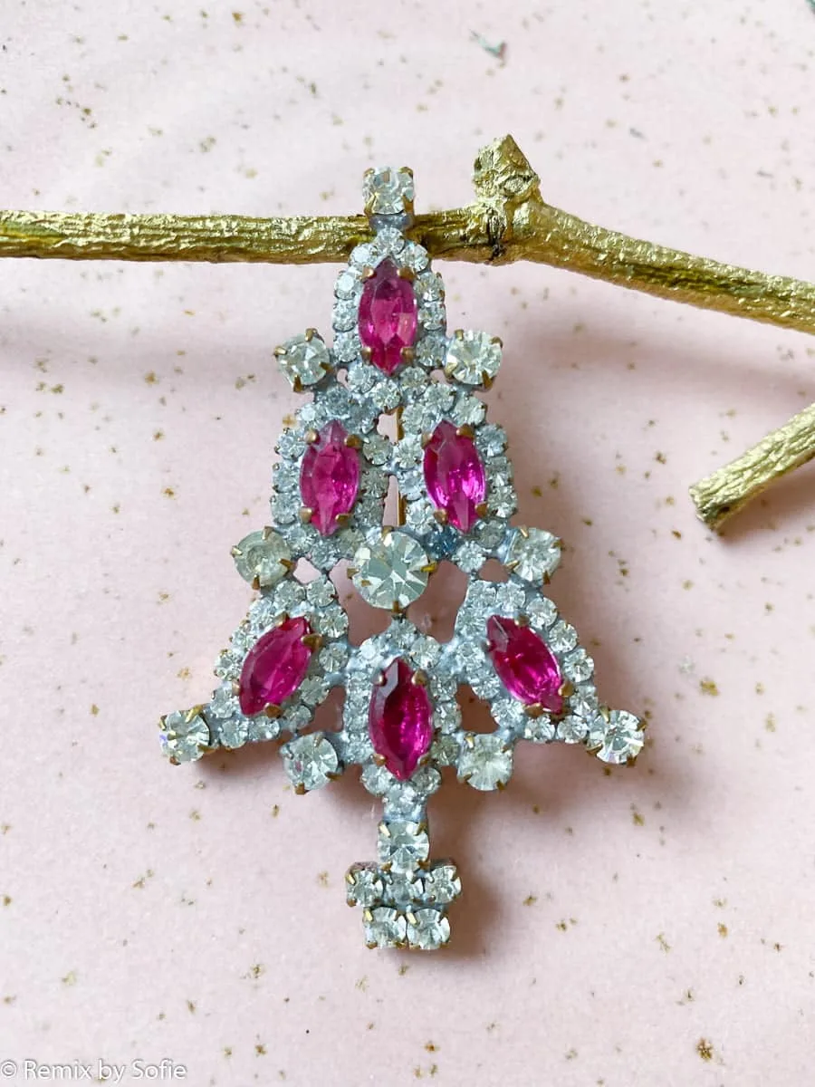 Juletræs broche vintagesten - kulørte sten 18