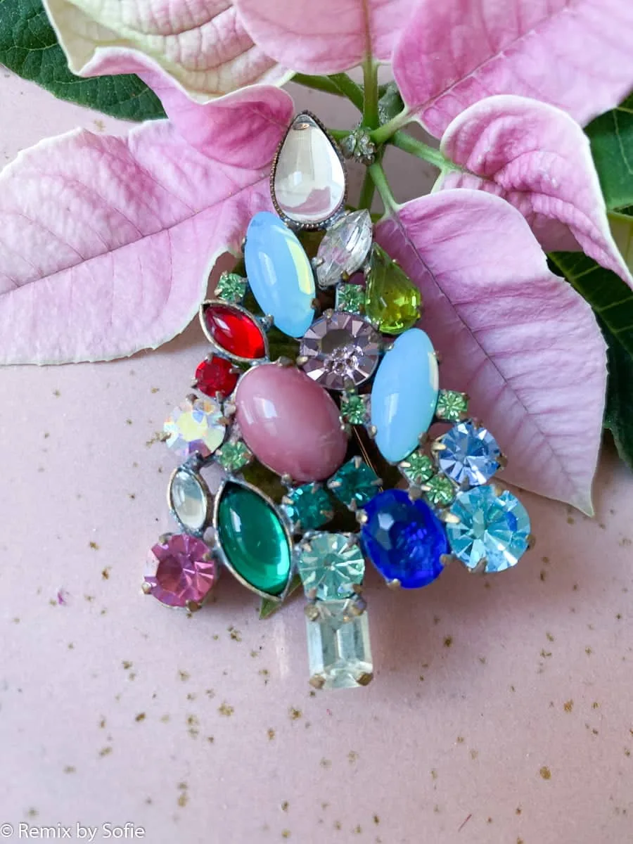 Juletræs broche vintagesten - kulørte sten 7