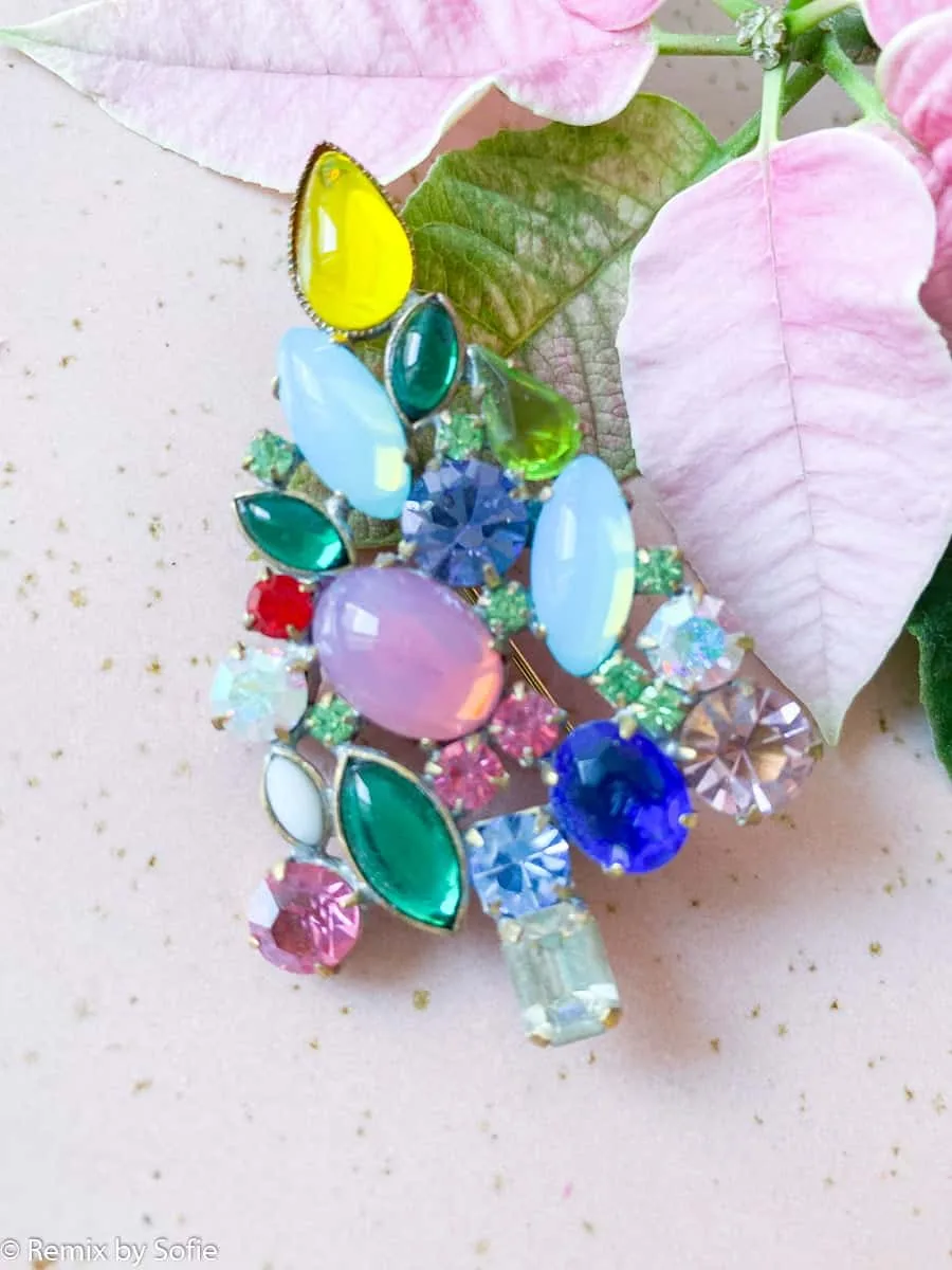 Juletræs broche vintagesten - kulørte sten 4