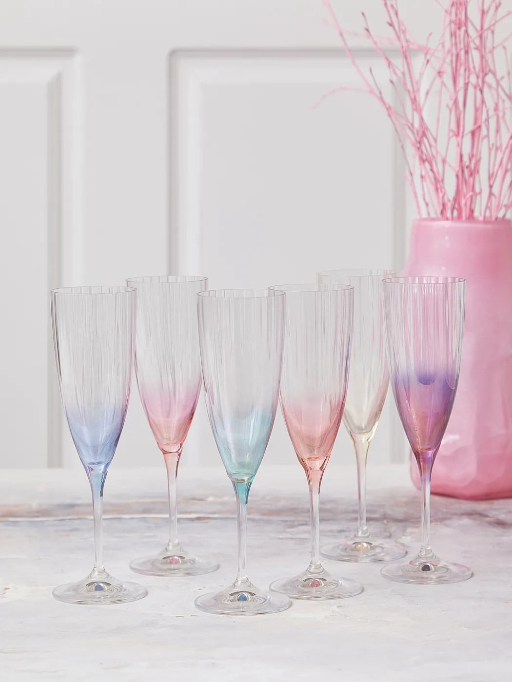 6 Kate champagnefløjter i mixede farver