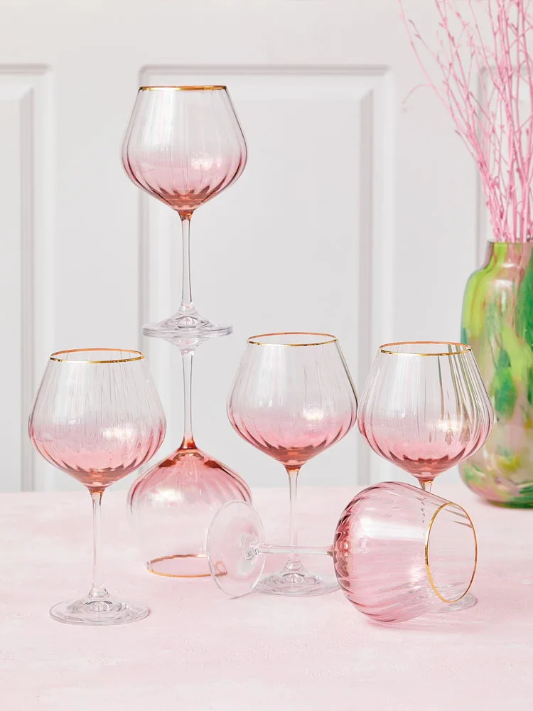 Kate rødvinsglas med guldkant - pink