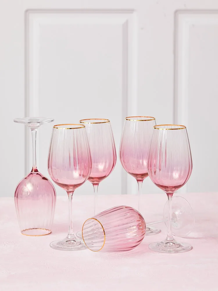 Kate hvidvinsglas med guldkant - pink