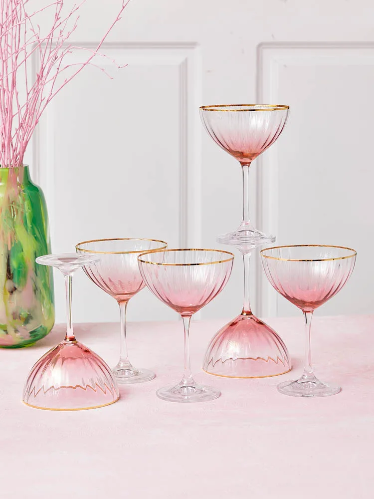 Champagneskål med guldkant - pink