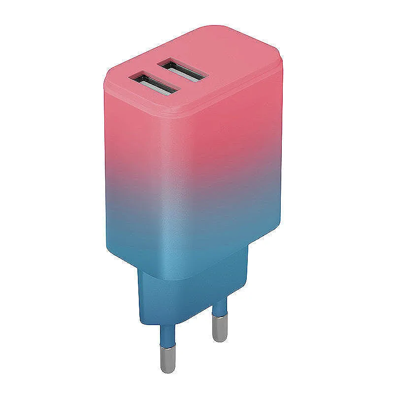 Setty Wall charger 2x USB 18W Turkis/pink