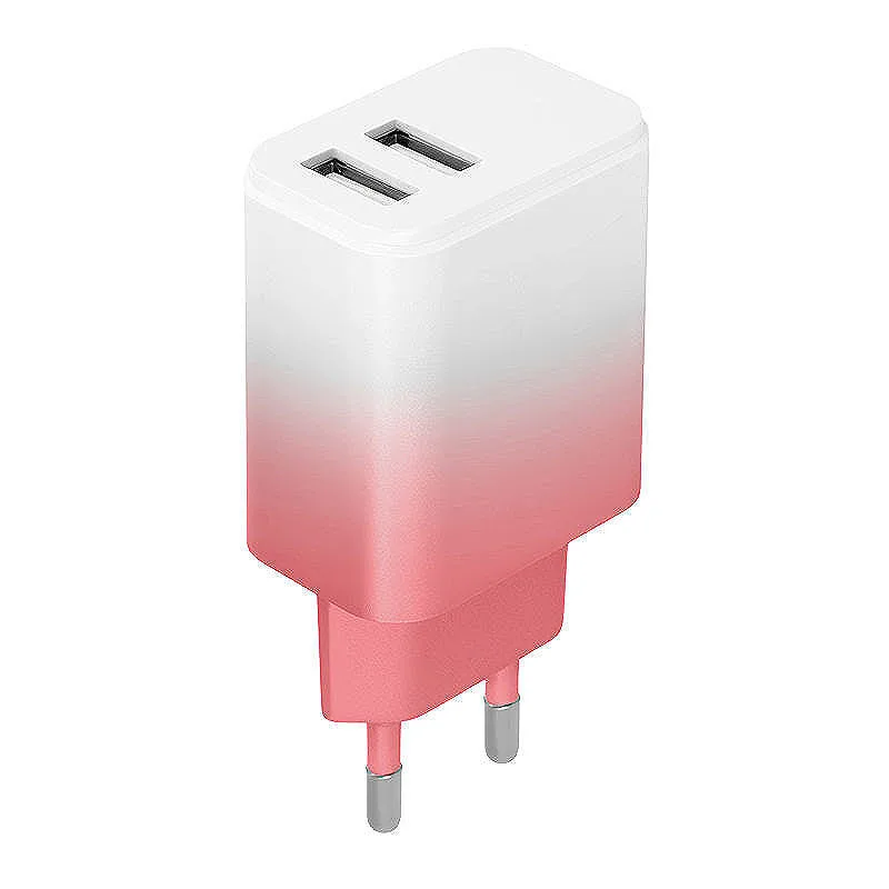 Setty Wall charger 2x USB 18W White/Pink