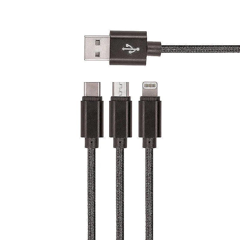 USB multi kabel 3i1 Sort 2A