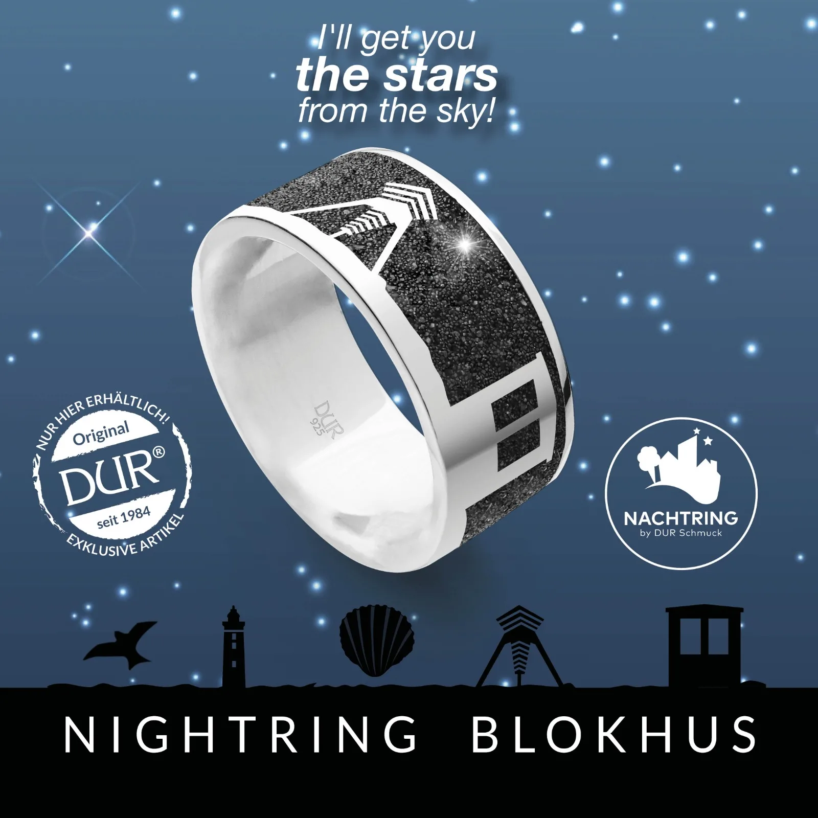 Blokhus Fingerring - Sort Sand – 52