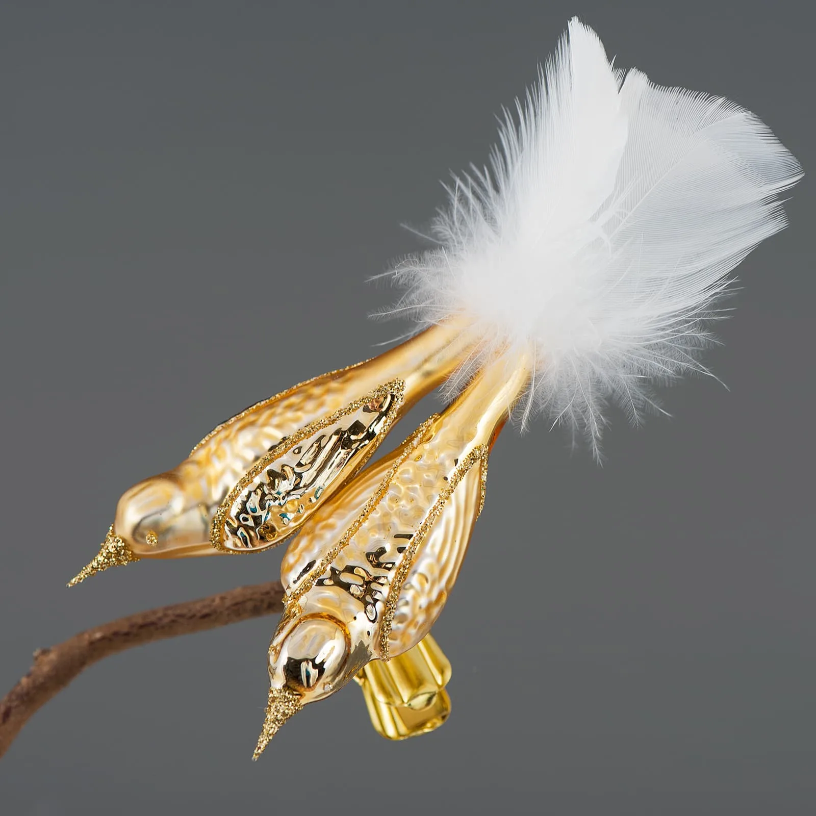 Fuglepar på clip - guld 9 cm