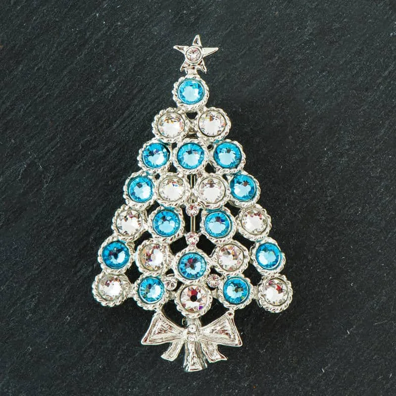Broche med juletræ V - Swarovski krystaller