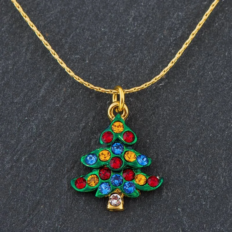 Halskæde med juletræ med Swarovski krystaller