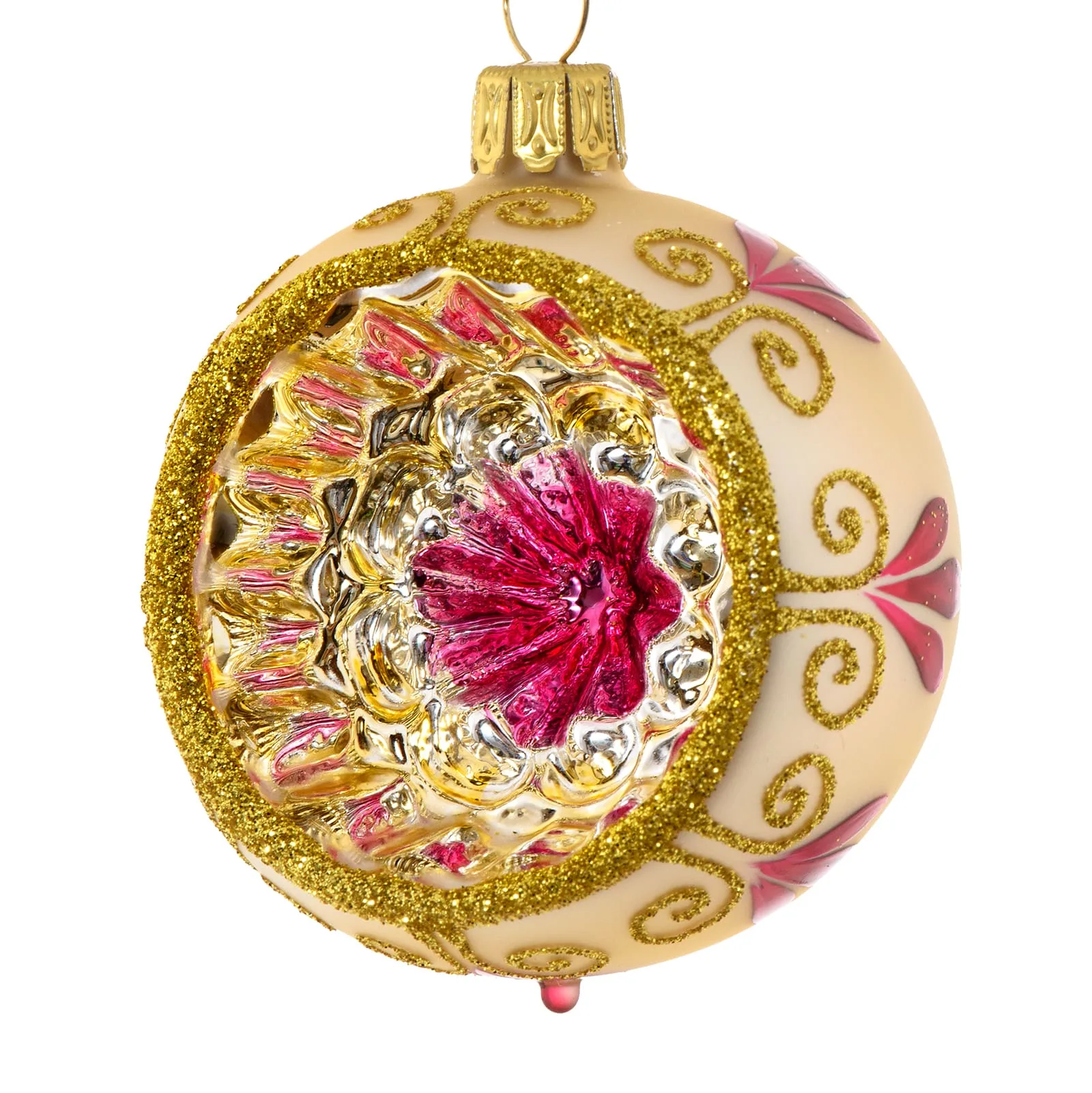 Matguld julekugle med blomsterkant