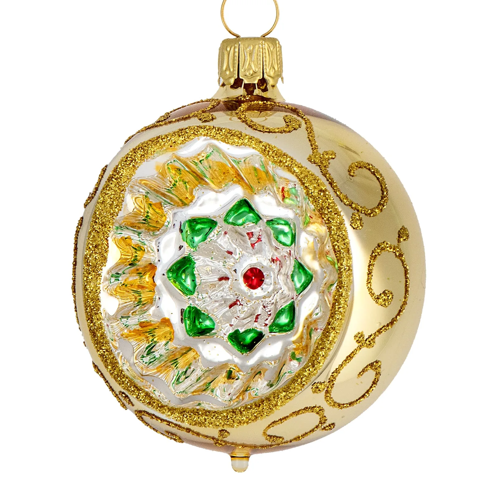 Blank guld julekugle med reflektor 6 cm