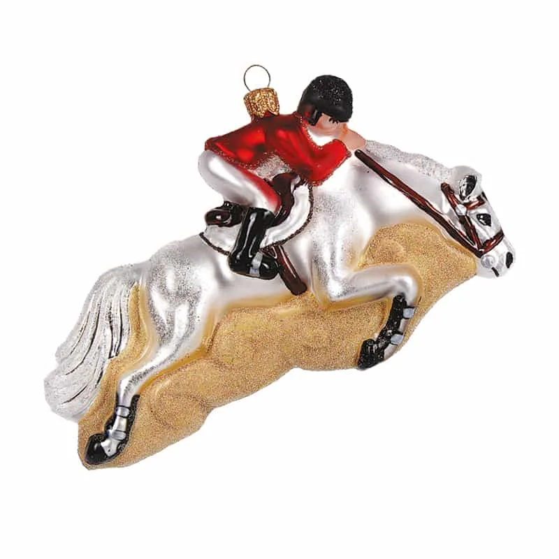 Hvid springhest med rytter 12,5 cm