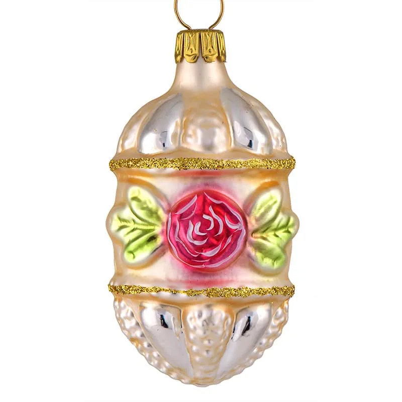 Romantisk julekugle med rose 5 cm