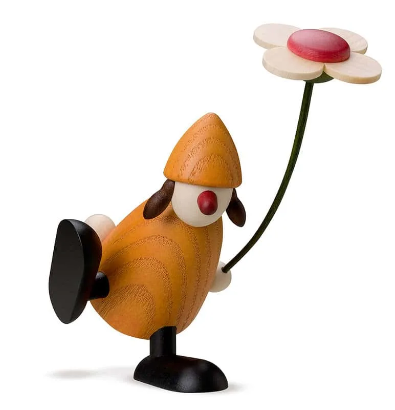 Lykkebringer Sophie dansende med blomst - gul 11 cm