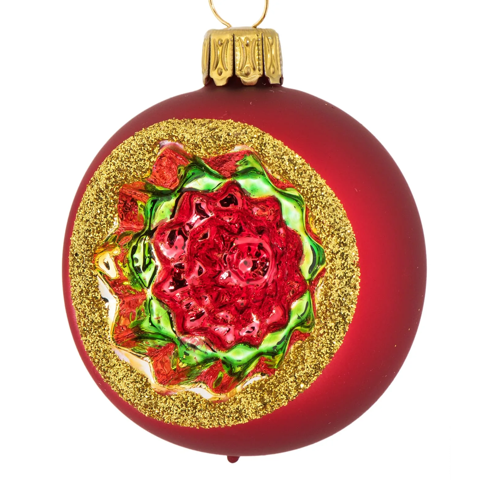 Matrød julekugle med reflektor 5 cm