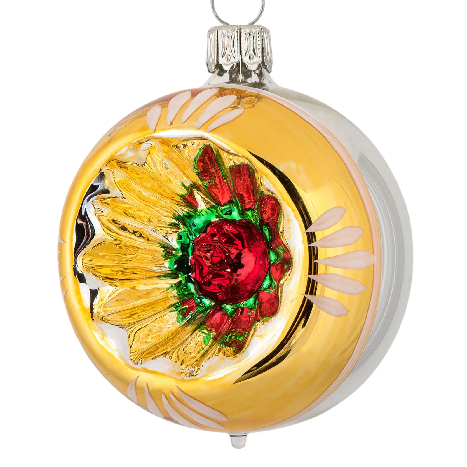 Sølv julekugle med reflektor og guldkant 6 cm